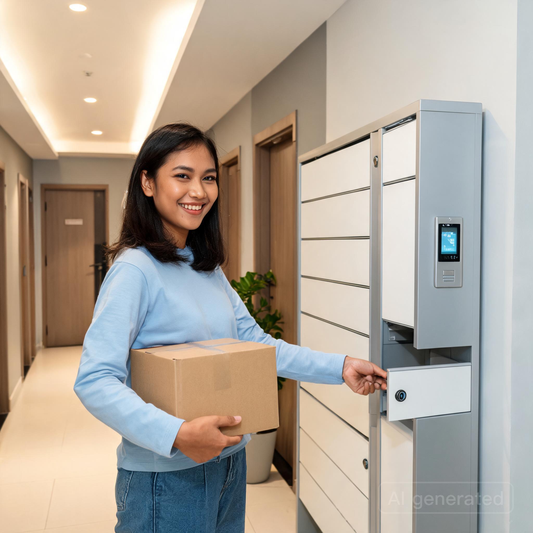 Ilustrasi Efisiensi Penerimaan Paket di Apartemen Menggunakan Sistem Smart Locker