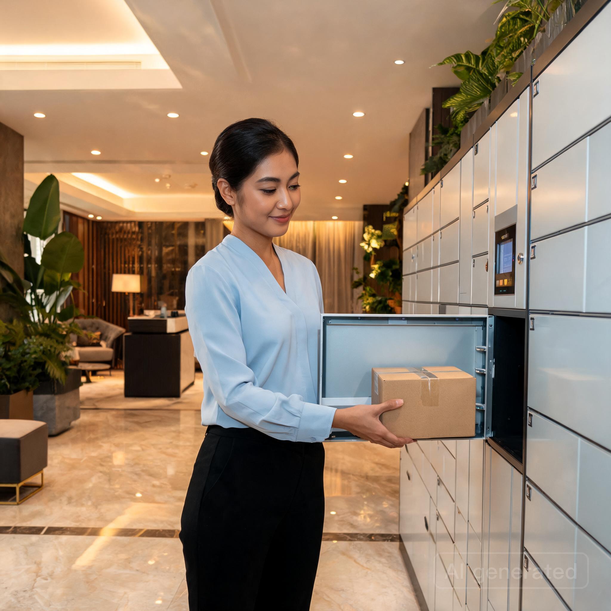 Ilustrasi Efisiensi Penerimaan Paket di Apartemen Menggunakan Sistem Smart Locker